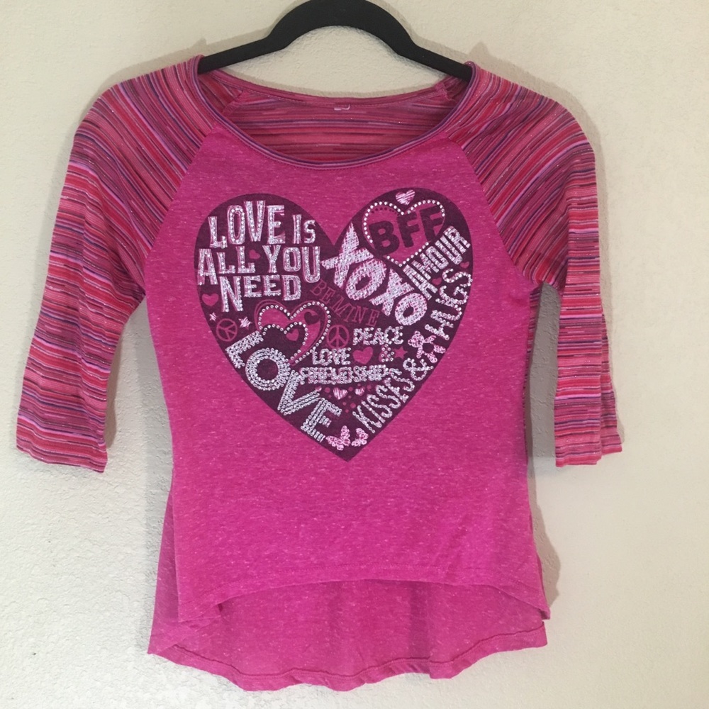 Girls shirt with high low style 3/4 sleeve stripes